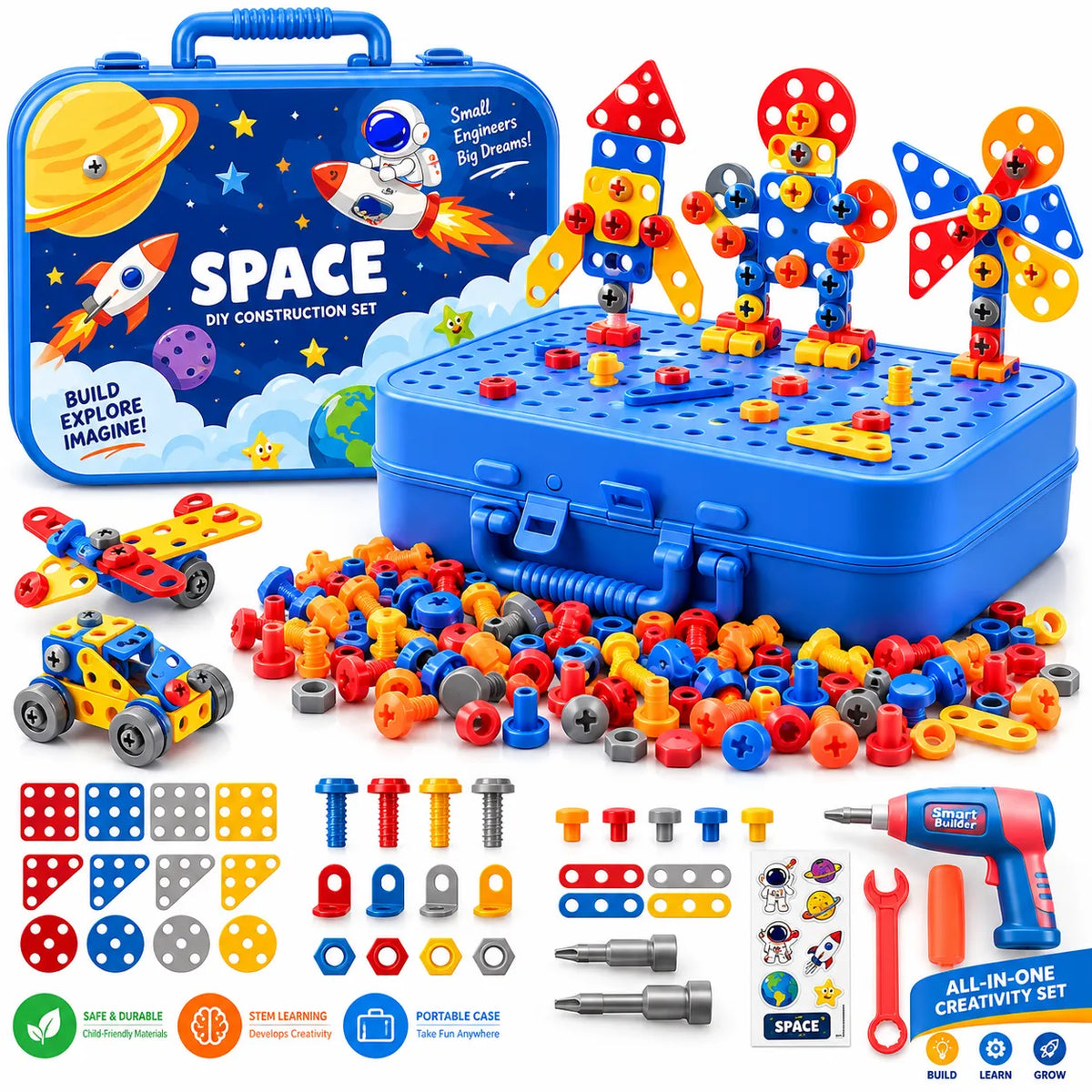 Taladro Creativo 298 piezas diseño astronauta espacial